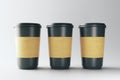 Blank three black coffee cups Royalty Free Stock Photo