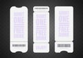 Blank ticket mockup set. Realistic white paper coupon isolated. Control pass. Vector Royalty Free Stock Photo