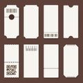 Blank tickets. Concert theater or airplane empty paper tickets, movie admit one coupons. Lottery isolated vector 3d