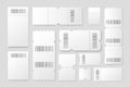 Blank tickets mega set in 3d realistic design. Bundle elements of white paper coupons mockup with text space and barcode for Royalty Free Stock Photo