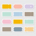 Blank tickets. Set of vector templates entry tickets. Discount, sale, coupons with ruffle edges. Concert, cinema cards Royalty Free Stock Photo