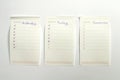 3 blank to do list planner with checklist and marks isolated on white background Royalty Free Stock Photo