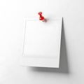 A blank torn piece of notebook paper attached to a white background with a red pushpin isolated on white background Royalty Free Stock Photo