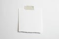 Blank torn polaroid photo frame with soft shadows and scotch tape isolated on white paper background as template for graphic