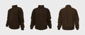 Blank tracksuit jacket mockup in front, side and back views Royalty Free Stock Photo