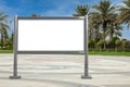 Blank Trade Show LCD Screen Stand Display Billboard as Template for Your Design in Empty City Street with Palm Trees. 3d Rendering