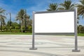 Blank Trade Show LCD Screen Stand Display Billboard as Template for Your Design in Empty City Street with Palm Trees. 3d Rendering