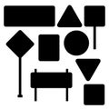 Blank traffic road sign set, empty street signs, black isolated on white background, vector illustration.