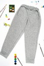 Blank training jogger pants color grey front view on white background