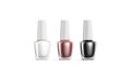 Blank transparent bottle with black, white, red nail polish mockup Royalty Free Stock Photo