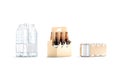 Blank transparent and craft holder pack for bottle, can mockup Royalty Free Stock Photo