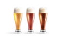 Blank transparent glass with light, red and dark beer mockup Royalty Free Stock Photo