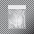 Blank transparent plastic bag template. White packaging with hang slot. Mockup Vector illustration