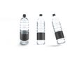 Blank transparent plastic bottle with black label mockup, different views