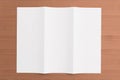 Blank tri fold brochure on wooden background