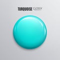 Blank turquoise glossy badge or button. 3d render.