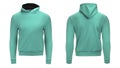 Blank turquoise hoodie sweatshirt with clipping path, mens pullover for design mockup and template for print, white background.