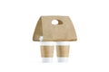 Blank two coffee cups craft carrier holder mockup