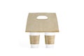 Blank two white coffee cups craft carrier holder mockup