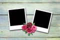 Blank valentine photo frames on wood Royalty Free Stock Photo