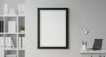 Blank Vertical Black Frame Mockup in Modern Office Interior Royalty Free Stock Photo