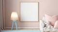 Blank vertical frame on monochrome soft background in children's room. Mock up for a photo or illustration Royalty Free Stock Photo