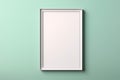 Blank Vertical Picture Frame Mockup. Pastel Green Wall. Copy Space. Generative AI