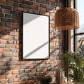 Blank Vertical Poster Frame Mockup on Rustic Brick Wall Royalty Free Stock Photo