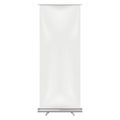 Blank vertical roll-up banner stand vector mock-up. Pull-up roller retractable standee mockup. White pop-up display Royalty Free Stock Photo