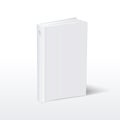 Blank vertical white softcover book standing on table perspective view vector illustration