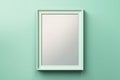 Blank Vertical Picture Frame Mockup. Pastel Green Wall. Copy Space. Generative AI