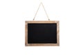 Blank vintage chalkboard with wooden frame and rope for hanging Royalty Free Stock Photo