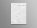 Blank vintage crumpled poster mockup on grey background. A4 paper sheet 3D rendering