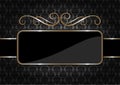 Blank vintage frame, banner, label. Frame Decorative with place for text. Background in black and gold color Royalty Free Stock Photo