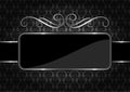 Blank vintage frame, banner, label. Frame Decorative with place for text. Background in black and platinum color