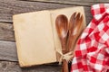 Blank vintage recipe cooking book and utensils Royalty Free Stock Photo