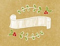 Blank vintage ribbon round banner in doodle style on brown craft