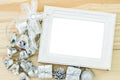 Blank vintage white photo frame with silver decoration christmas Royalty Free Stock Photo