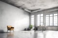 Blank wall in bright concrete office with large windows Mockup Generated Ai