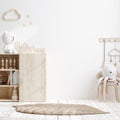 Blank wall mock up in cozy nursery interior background, Scandinavian style Royalty Free Stock Photo