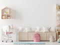 Blank wall mock up in cozy nursery interior background, Scandinavian style