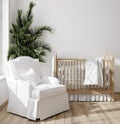 Blank wall mock up in cozy nursery interior background, Scandinavian style