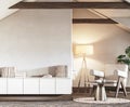 Blank wall mockup in loft interior background, industrial style