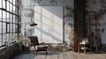 Blank wall mockup in loft interior background, industrial style, industrial interior. Generative Ai Royalty Free Stock Photo