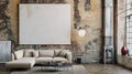 Blank wall mockup in loft interior background, industrial style, industrial interior. Generative Ai Royalty Free Stock Photo