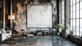 Blank wall mockup in loft interior background, industrial style, industrial interior. Generative Ai Royalty Free Stock Photo
