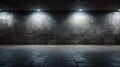 Blank wall mockup in underground parking or city street at night, empty space to display advertising. Urban dark grungy place.