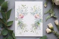 blank wedding card with flowers. Generative Ai