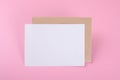 Blank wedding invitation stationery card mockup with envelope on pink background, feminine blog Royalty Free Stock Photo