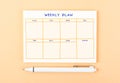 The Blank weekly plan notice block on yellow colour background. Empty schedule and a pen